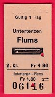KARTON BILLETT, UNTERTERZEN - FLUMS, 2.KLASSE, RETOUR