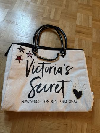 Victoria's Secret Tasche Stoff beige schwarze Details Neu