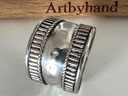 Massiv breit Vintage Bandring Silber S925 Dekor rundum
