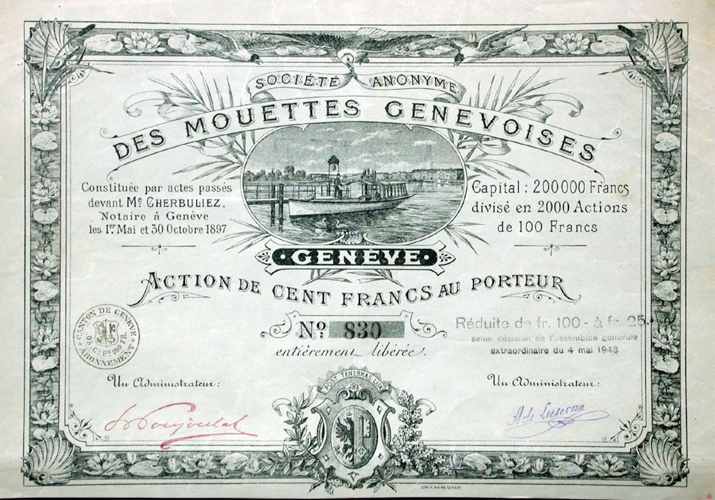Documenti: SA de Mouettes Genevoises, Genève - 1897 – Usato da Solothurn venduto da Sgasche