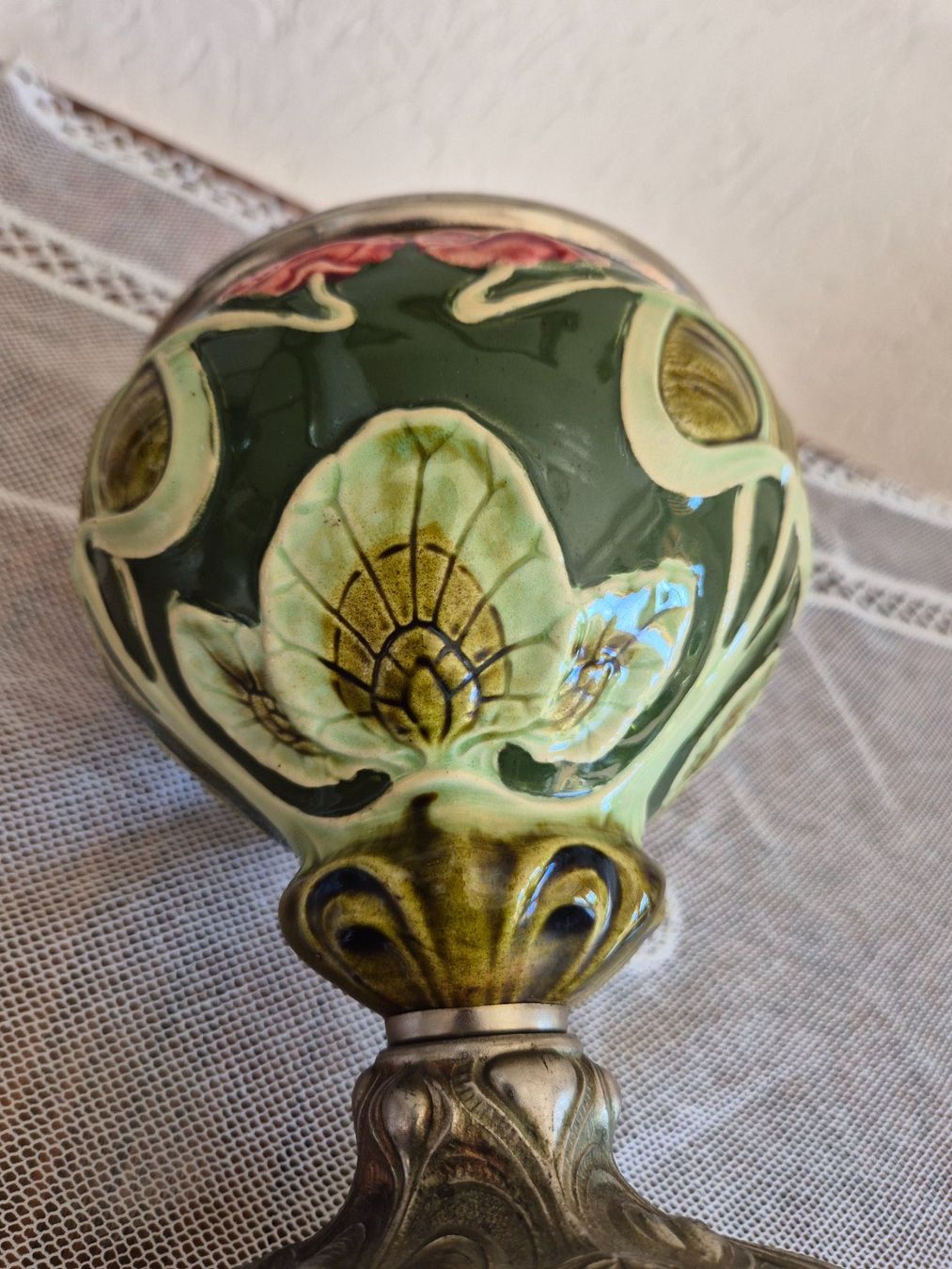 Lampade: Petroleumlampe Jugendstil Keramik Glas – Usato da Bern venduto da aronari 8