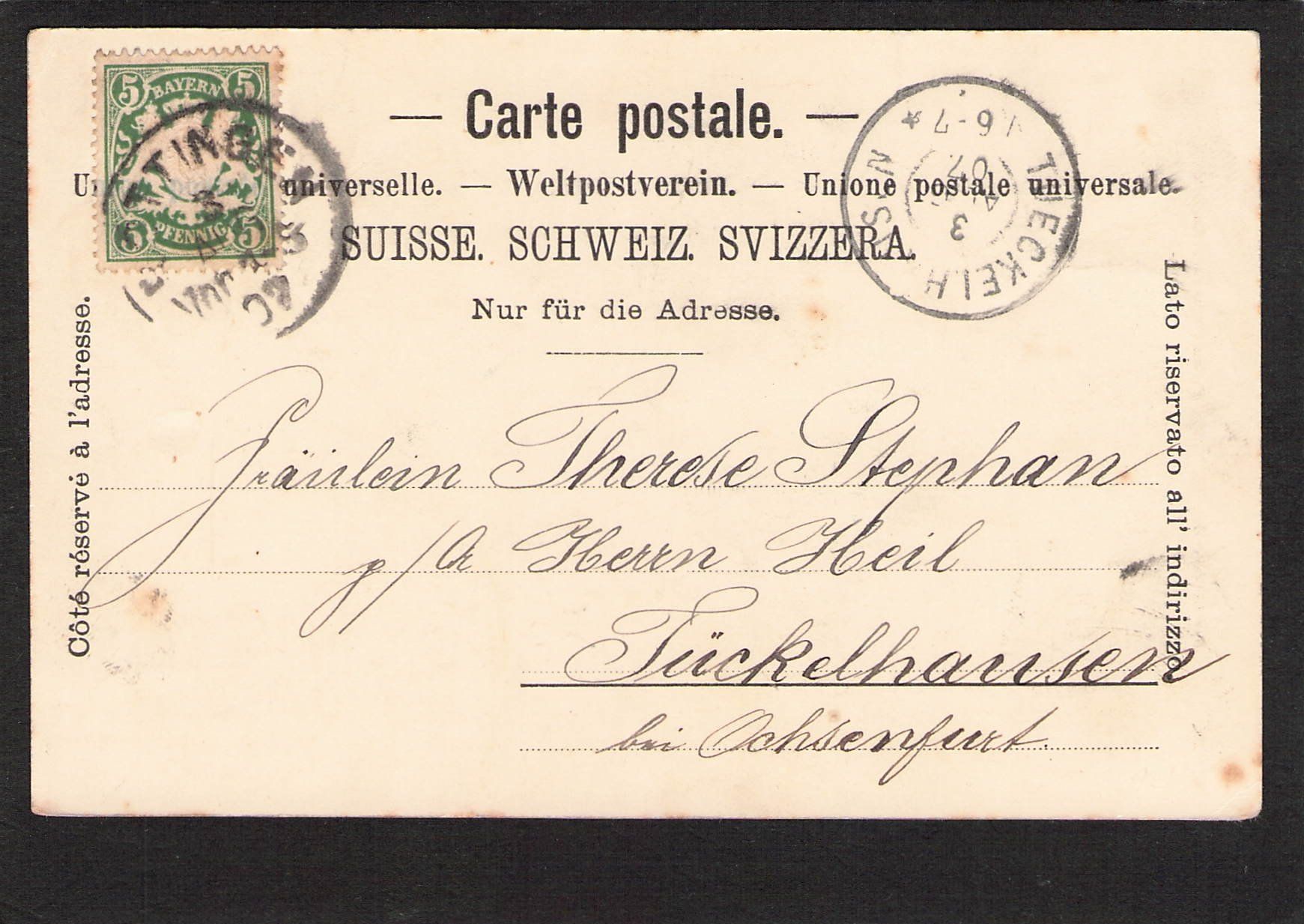 Cartoline postali: .Zug , gel. 1908 – Usato da Reichenburg venduto da Pipo-67 1