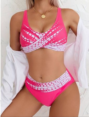 NEUER toller Bikini mit BH Cups pink-weiss Gr. S - 224230