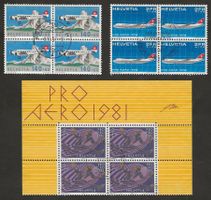 3 Flugpost Viererblock 1972 1981 1988 gestempelt