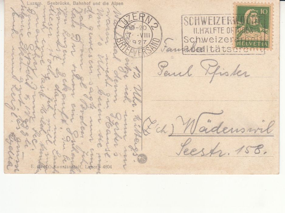 Cartoline postali: Luzern 1927 – Usato da Bürglen TG venduto da StampGraf 1