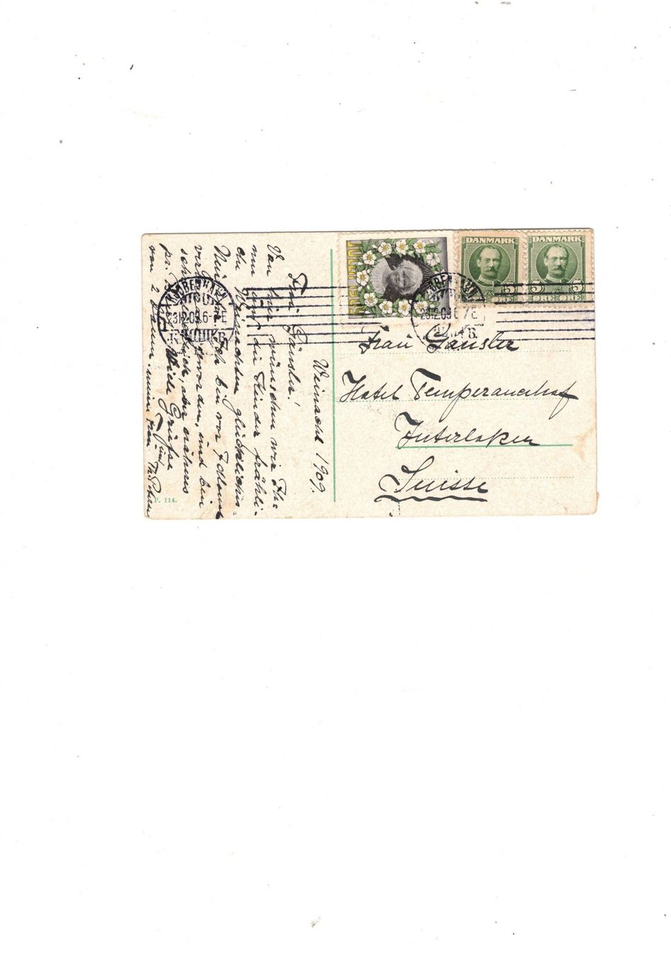 Cartoline postali: Ansichtskarten Kopenhagen Dänemark 1909 Briefmarken – Usato da Widnau venduto da Seppl480 1