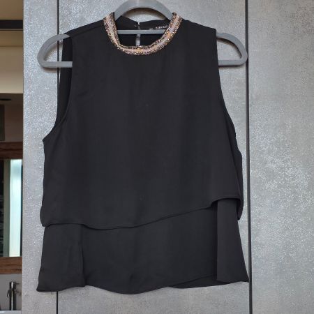 🐸 ZARA ELEGANTES TOP MIT GOLDDEKO M SCHWARZ GOLD