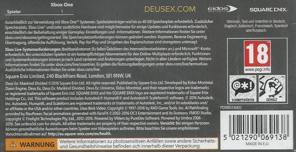 Microsoft Spiele: Deus Ex: Mankind Divided (Microsoft Xbox One 2016) NEU – Neu und originalverpackt aus Bad Säckingen von ms-spiele-keys 2