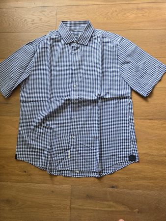 Kurzarmhemd Barutti Tailored Fit, kariert blau-weiss