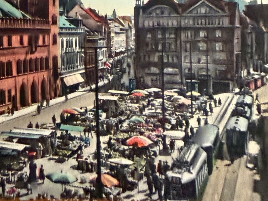 Ansichtskarten: Basel - Markplatz - Trams - Animation 1954 – Gebraucht aus Lutry von Ediego 1