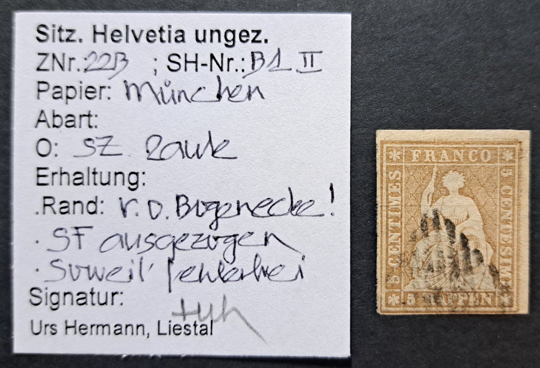 Tutti i francobolli: Strubel 22B / 22B1II Bogenecke – Usato da Unterägeri venduto da PhilatelieStudiger 2