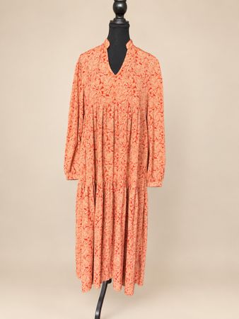 Robe longue MORANGO – Corail et crème – Taille L 