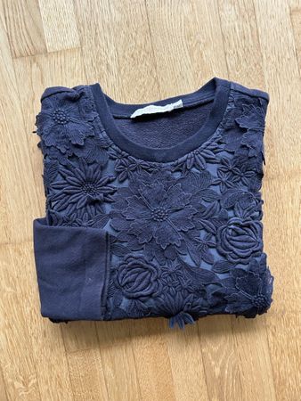Tory Burch Sweatshirt Floral Appliqué Navy Size S