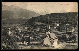 AK Spiez, Gesamtansicht mit Blümlisalp