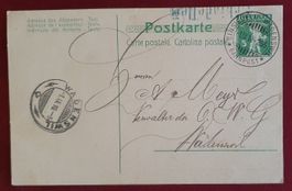 Ganzsache - Bahnpoststempel + Stabstempel Schindellegi 1910