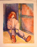 Hanna Peschel. Lithographie 29/100. Sitzendes Mädchen.