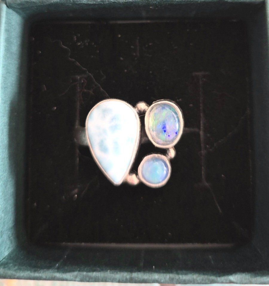 Anelli: Bague argent pierre larimar et opales – Nuovo (secondo la descrizione) da uvrier venduto da lau_r7w6