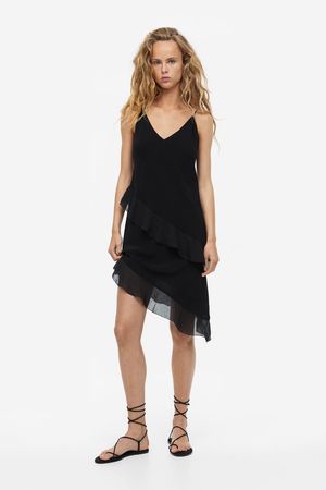 H&M Viskose Kleid schwar asymetrisch Volants M Versand 9.-