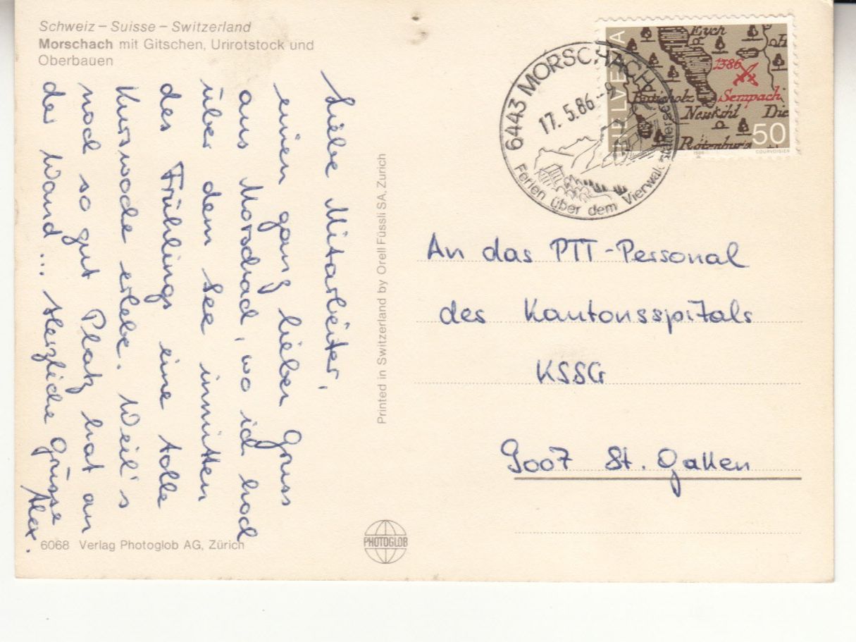 Cartoline postali: Morschach 1986 – Usato da Bürglen TG venduto da StampGraf 1