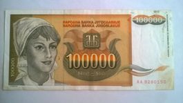 Billet banque Ex-Yougoslavie 100.000 Dinars 1993 TBE