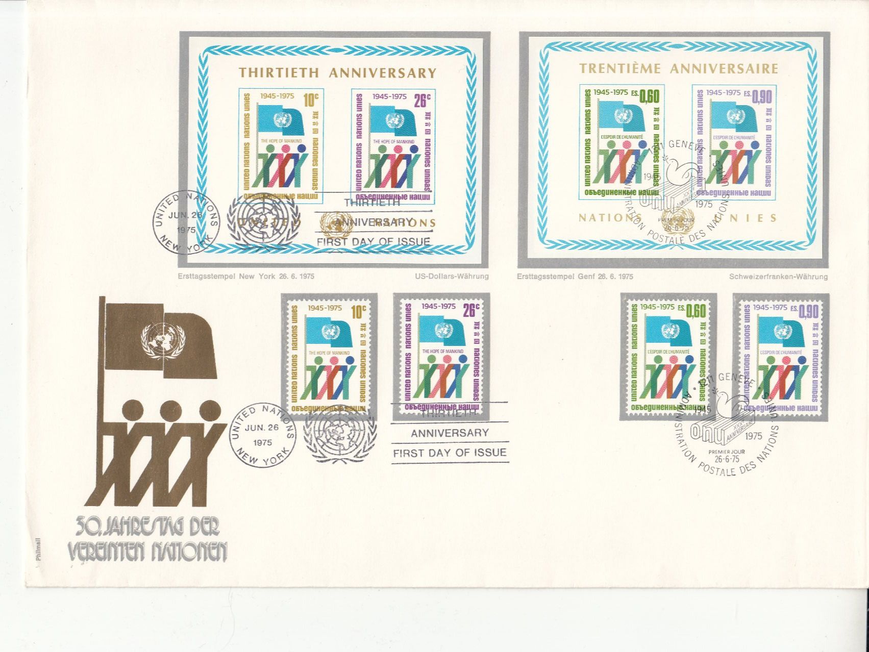 Tutti i francobolli: UNO 30 Jahre Jubiläum 1975 – Usato da Bürglen TG venduto da StampGraf