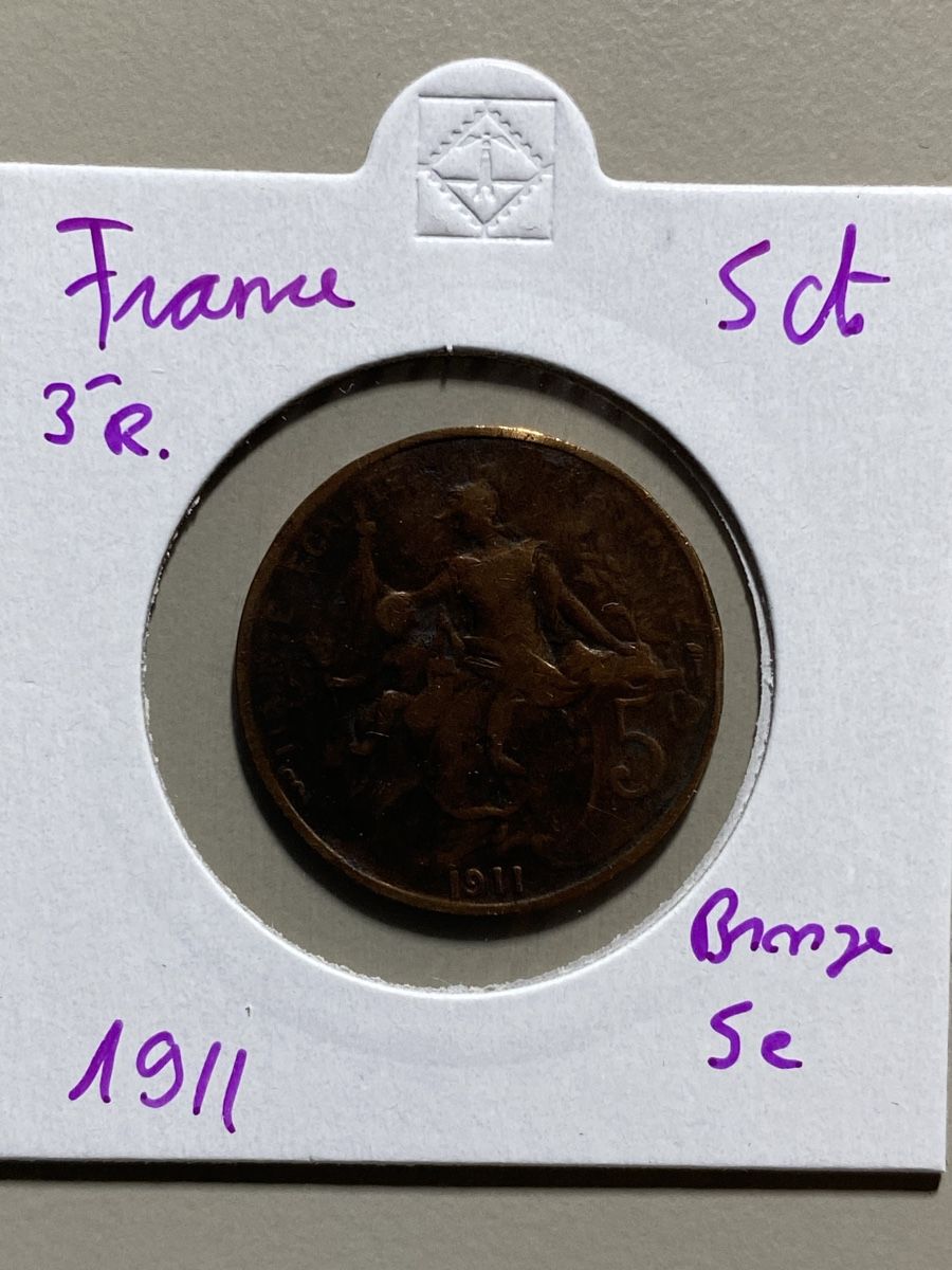 Tutti le monete: France - 5 centimes - 1911 – Usato da Payerne venduto da Mike1682