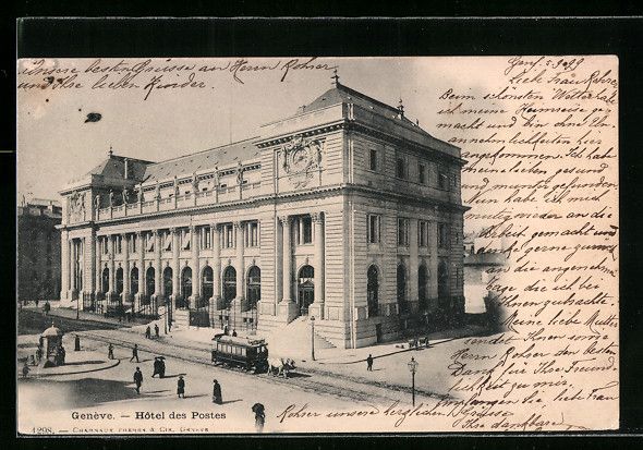 Cartoline postali: AK Geneve, Hotel des Postes, Pferdebahn – Usato da Berlin venduto da bartko-reher