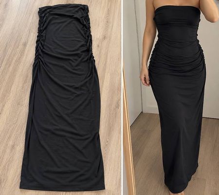 Damen Kleid trägerlos schwarz gerafft Grösse L 40/42