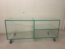 Couchtisch aus Glas auf Rollen mit Ablagefach gebraucht