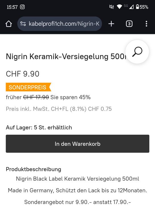 Prodotti per la cura: Aktion 2 stk NIGRIN Black Label Keramik-Versiegelung, Neu – Nuovo e nell'imballaggio originale da Naters venduto da lehni87 1