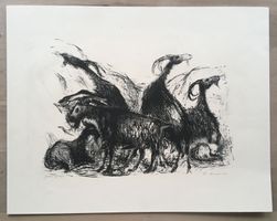 Lithographie (?), ZIEGEN, verm. Arta-Bild