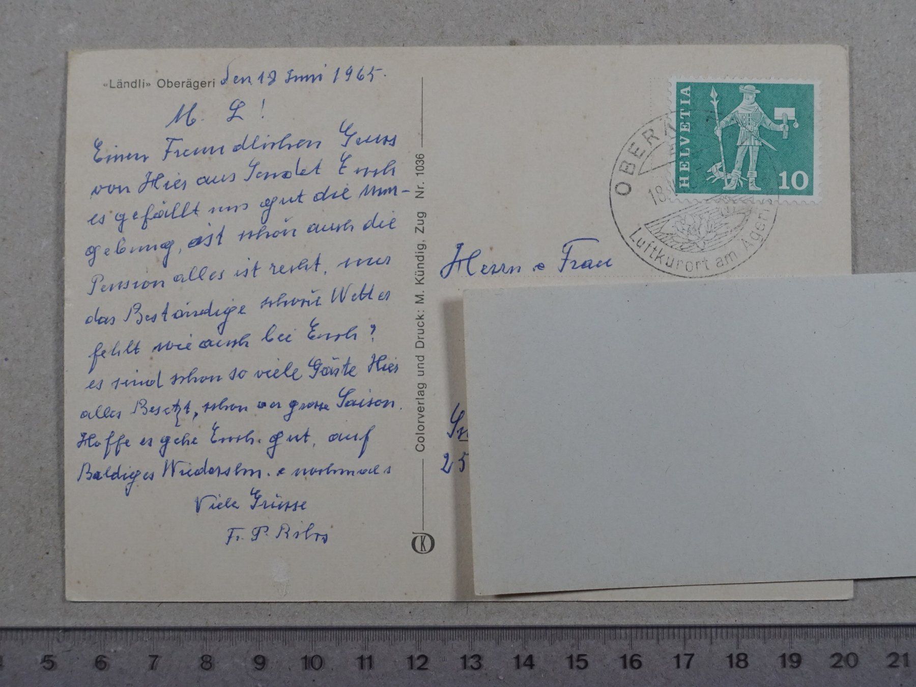 Cartoline postali: Ländli, Oberägeri, 1965 – Usato da Lenzburg venduto da fh1 1