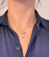 Halskette Schleifen-Kreuz mit echtPerle Silber