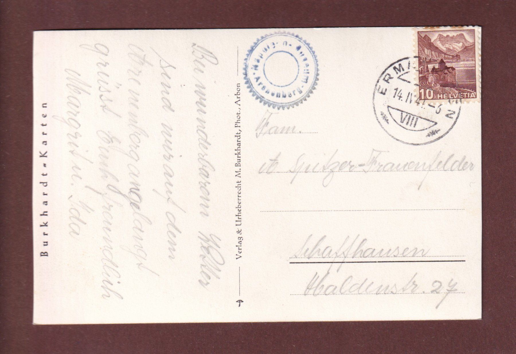 Cartes postales: Schloss ARENENBERG - 1941 – D'occasion à Pully par nicecards-shop 1