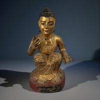 Birmanische Nat Skulptur Teakholz Lackfassung Figur Burma