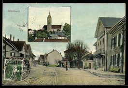AK Kirchberg, Häuserpartie an einer Straße, Blick zur Kirche