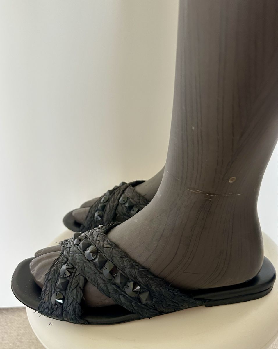 Prada Scarpe da donna: Prada Schlappen , Gr 38 , Raffia, Leder, schwarz  – Usato da Dornach venduto da Snow54 4