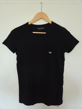 Emporio Armani T-Shirt S Schwarz | V-Neck | Eagle Logo Weiss