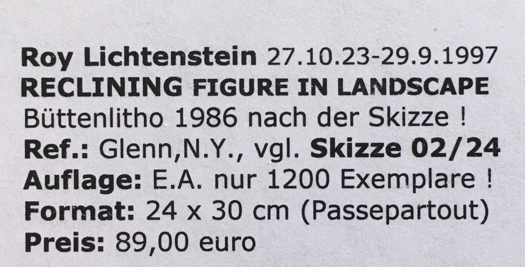 Grafiken & Lithographien: ROY LICHTENSTEIN " RECLINING FIGURE IN LANDSCAPE" – Gebraucht aus Nennigkofen von Sommersonnen 3