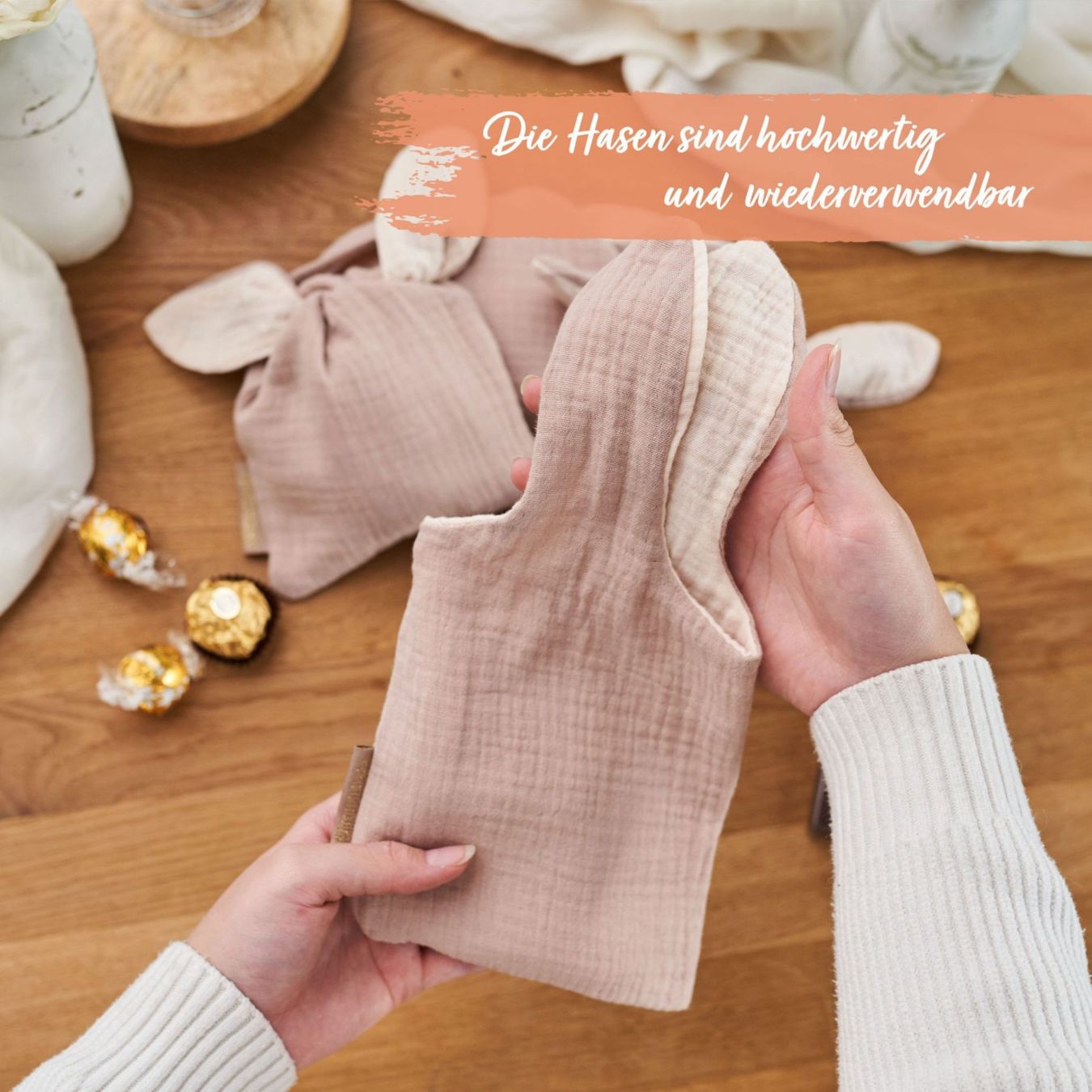 Alle Dekorationen: 3 Oster Hasenbeutel Musselin Beige – Neu und originalverpackt aus Walenstadt von Trend-24 2