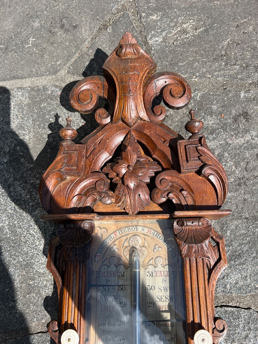 Sonstige antike Technik & Geräte: Antikes Barometer, Thermometer - Wandmodell, Holz, defekt – Defekt aus Egg b. Zürich von SwissTradingAgency 4