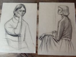 Zeichnungen / Drucke Fritz Ryser 6x Frauenportraits