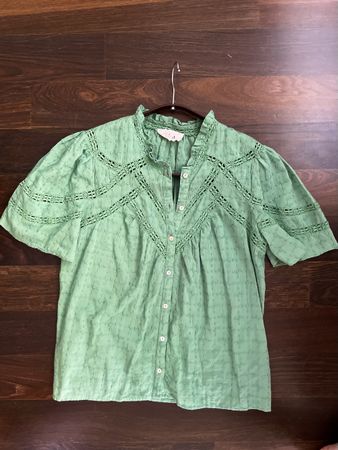 Ba&sh blouse green short sleeve size 0 crochet details