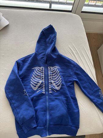 Kapuzenjacke Skelett Motiv blau Grösse S