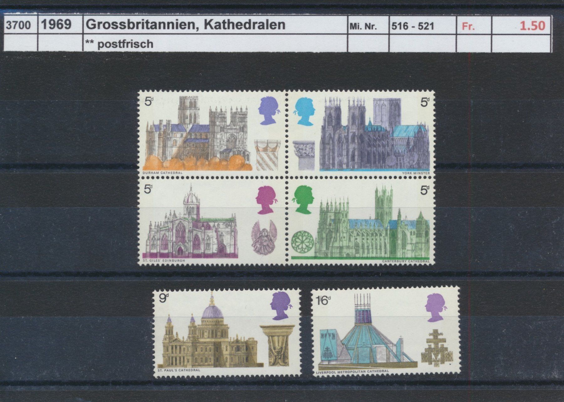 Tutti i francobolli: 1969 Grossbritannien, "Kathedralen", ** postfrisch – Nuovo (secondo la descrizione) da Winterthur venduto da Zupogeru