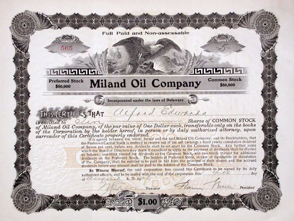 Dokumente: Miland Oil Company - 1906 – Gebraucht aus Solothurn von Sgasche