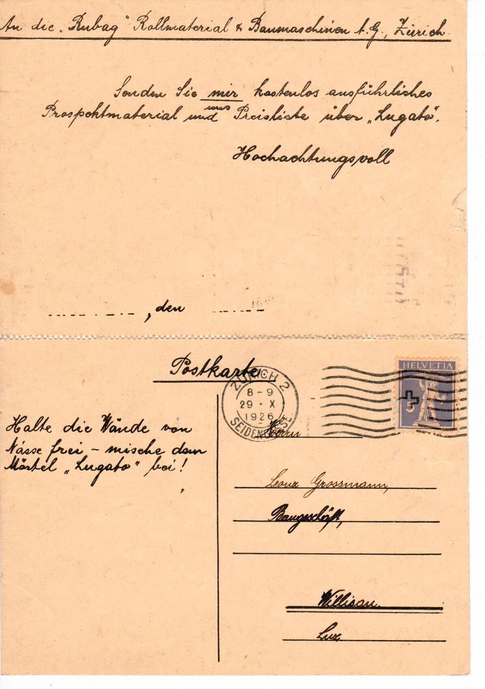 Tutti i francobolli: Doppelpostkarte 1926 – Usato da Wolhusen venduto da Curver9 1
