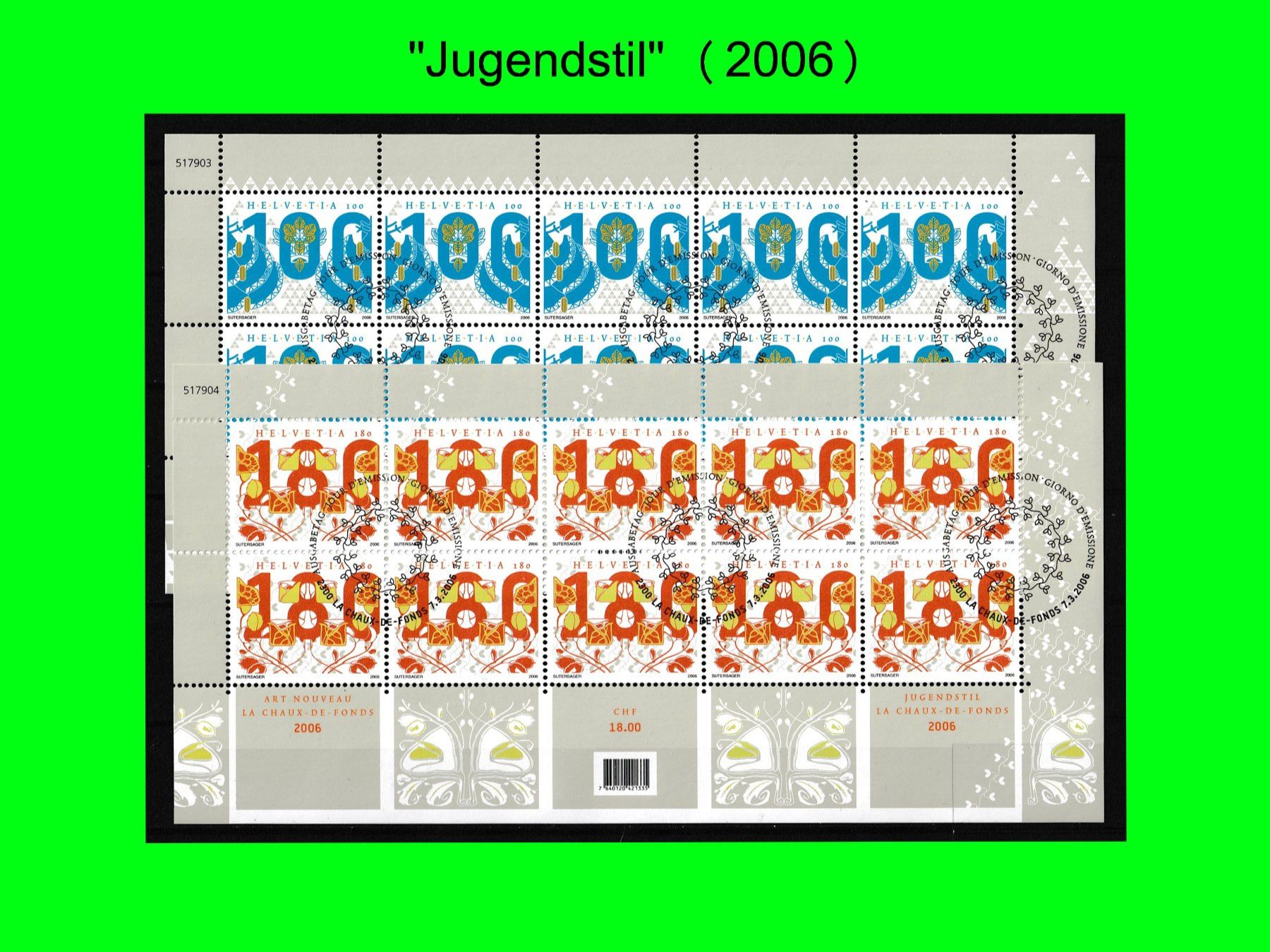 Alle Briefmarken: Bogen-Serie "Jugendstil" (2006) – Neu (gemäss Beschreibung) aus Dübendorf von chiara48