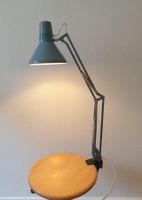 Schwedische Vintage Werkstattlampe Waso Ledu graublau