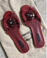 D&G Sandals Red Lace Embellished Size 38.5
